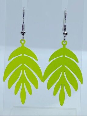 Brass Leaf Fluorescent Yellow Earrings
